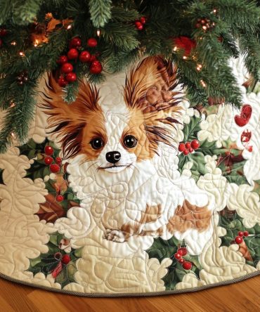 Gentle Papillon Moments Quilted Tree Skirt — Soft Papillon Holiday Base Cover, Quilted Christmas Tree Skirt For Elegant Décor