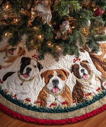 Gentle Quilted Pitbull Christmas Tree Skirt — Soft-Lined Dog-Themed Holiday Accent, Easy Fit & Low-Maintenance Care