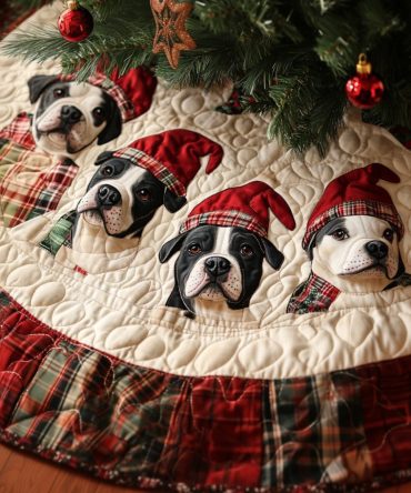Gentle Pitbull Spirits Quilted Tree Skirt - Subtle Festive Canine Design, Cozy Fleece Backing, Easy Care For Holiday Decorating