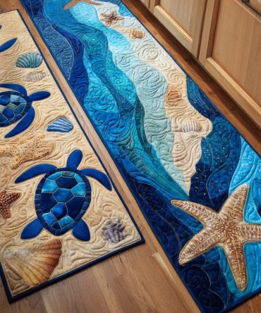Gentle Swimmer Kitchen Mat — Subtle Sea Creature Design, Anti-Slip Backing, Soft Quick-Dry Surface, Machine Washable Floor Runner
