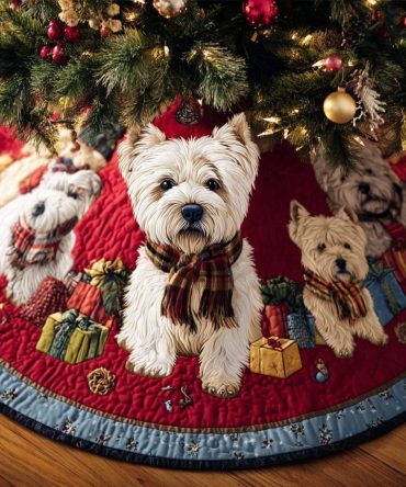 Gentle Westie Quilted Christmas Tree Skirt — Soft West Highland Terrier Motif For Charming, Heartfelt Pet-Themed Holiday Décor