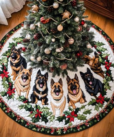 German Shepherd Harmony Quilted Tree Skirt — Elegant Dog Lover Christmas Décor, Durable Patchwork Skirt To Showcase Your Pet Pride