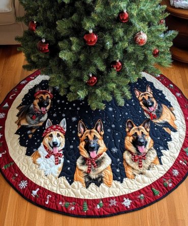 Noel Night Quilted German Shepherd Tree Skirt — Elegant Holiday Base For Dog Enthusiasts, Durable Quilting & Easy Care