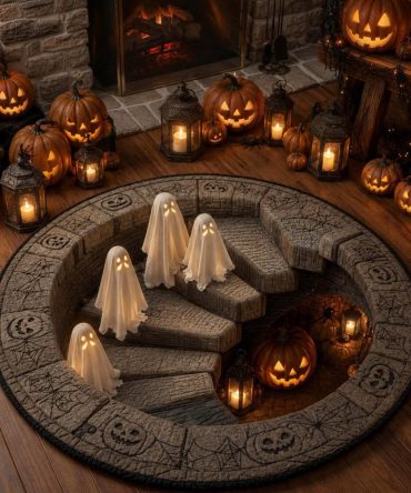 Ghostly Descent Round Area Rug — Ethereal Ghost Motif Round Rug, Plush Low-Pile Floor Accent With Fade-Resistant Print And Non-Skid Backing For Indoor Use