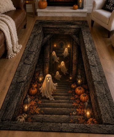 Ghostly Lantern Descent Runner Rug — Ethereal Hallway Runner Carpet With Soft Vintage Look, Durable Everyday Accent Rug