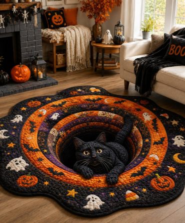 Ghostly Pounce Halloween Rug — Custom Shaped Spooky Floor Mat For Haunted Parties & Entryways, Non-Skid, Soft