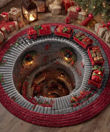 Gift Hollow Holiday Round Rug - Cozy Christmas Gift Design Floor Mat For Porch, Entryway & Living Room, Slip-Resistant