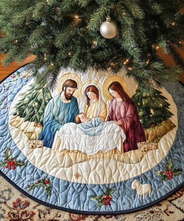 Gift Of Magi Quilted Christmas Tree Skirt - Luxurious Handcrafted Nativity Accent For Elegant Holiday Display