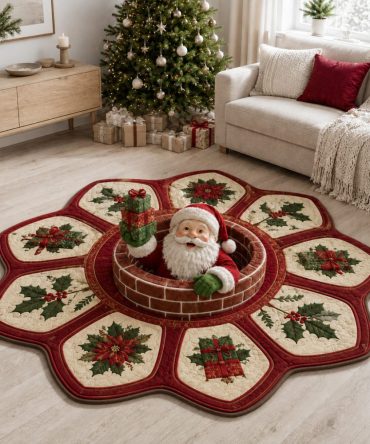 Santa Gifting Shaped Area Rug — Cheerful Santa Claus Holiday Floor Mat, Plush, Non-Slip, Perfect For Entryway & Kids' Rooms