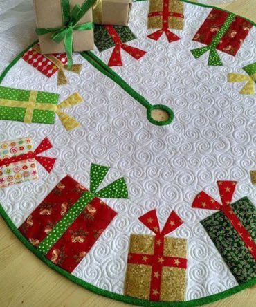 Gifts Of Joy Quilted Tree Skirt — Festive Presents Motif, Luxurious Quilting & Trim, Easy Install, Ideal For Holiday Photo Backdrops