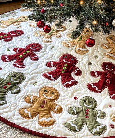 Gingerbread Jamboree Quilted Tree Skirt — Whimsical Cookies & Candy Design, Soft Padded Base, Machine Washable, Kid-Friendly Holiday Decor