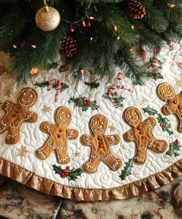 Gingerbread Delight Quilted Christmas Skirt - Festive Cookie Motifs, Cozy Quilting & Classic Holiday Accent For Living Rooms