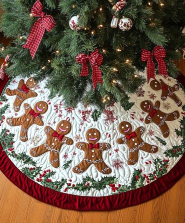 Gingerbread Joy Festive Quilted Tree Skirt — Cheerful Holiday Design With Soft Quilting, Durable Stitching & Easy Cleanup For Parties