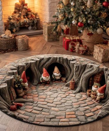 Gnome Cave Hearth Round Area Rug — Hearthside Accent Carpet With Warm Tones, Plush Soft Pile, Slip-Resistant Backing, Cozy Home Decor