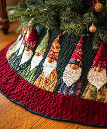 Gnome Cheer Quilted Christmas Tree Skirt — Bright Gnome-Themed Quilted Skirt For Holiday Joy And Festive Home Styling