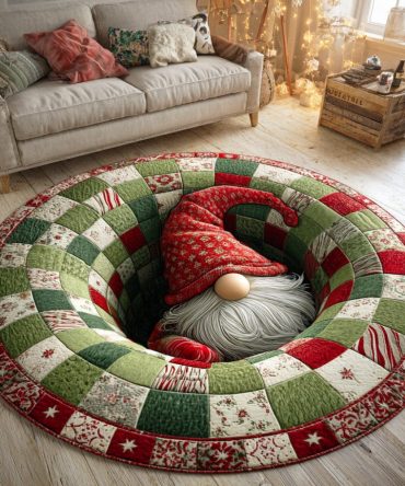 Charming Gnome Christmas Eve Round Rug - Holiday Decorative Plush Accent For Living Rooms & Kids Spaces, Cozy, Soft, Machine Washable