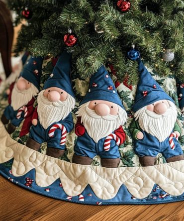 Christmas Spirit Gnome Quilted Tree Skirt — Festive Holiday Patchwork Skirt For Tree Base, Vibrant Seasonal Decor With Durable Stitching