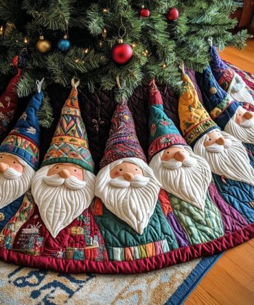 Gnome Delight Quilted Tree Skirt — Charming Gnome Holiday Tree Skirt With Soft Quilting, Perfect For Festive Interiors