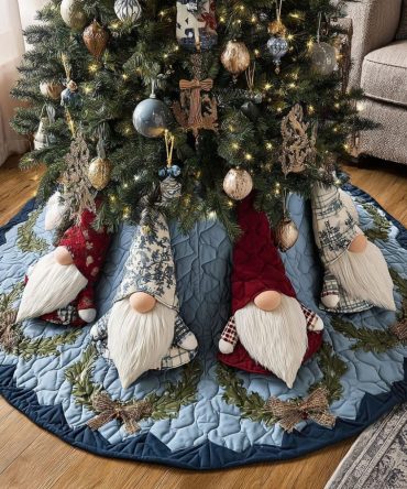 Gnome Frost Forest Quilted Tree Skirt — Winter Forest Gnome Design For Cozy Christmas Décor And Gift-Worthy Presentation