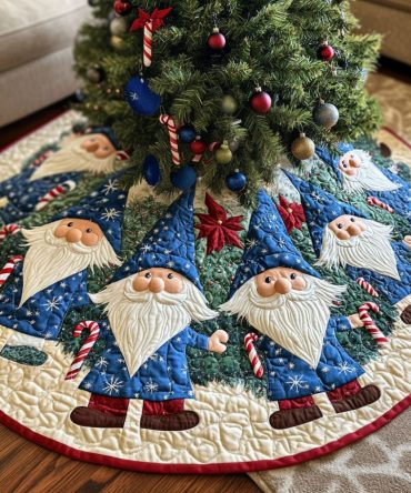 Whimsical Gnome Holiday Quilted Tree Skirt — Festive Patchwork Christmas Décor For Cozy Living Rooms, Soft Machine-Washable Accent