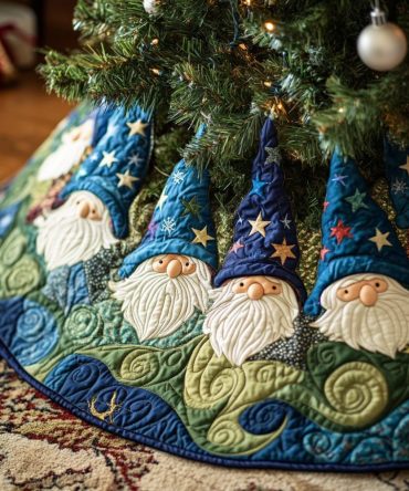 Gnome Joy Quilted Christmas Tree Skirt — Cheerful Quilted Holiday Accent, Soft Layer To Showcase Gifts And Protect Floors
