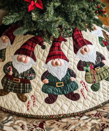 Gnome Noel Charm Quilted Tree Skirt — Festive Gnome Noel Design, Soft Decorative Base To Elevate Your Holiday Tree And Gift Display