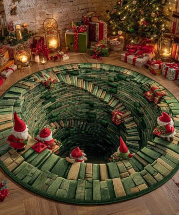 Whimsical Gnome Workshop Round Rug - Charming Christmas Entry Mat With Cute Toy Workshop Design And Non-Slip Backing