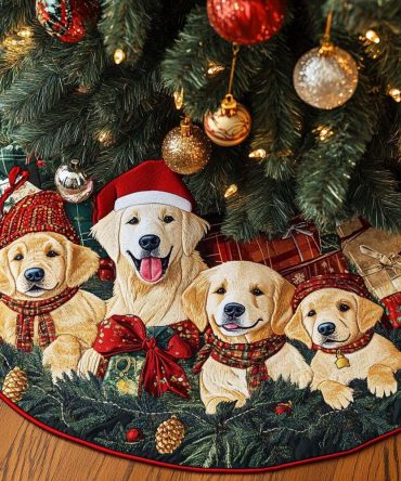 Golden Buddy Quilted Holiday Tree Skirt – Classic Christmas Quilting With Warm Metallic Accents For Pet Homes