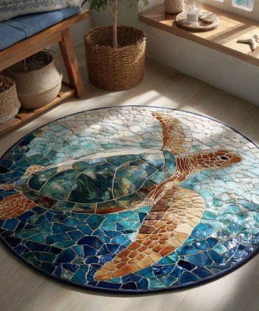 Golden Current Nautical Round Rug - Elegant Beach-Inspired Floor Mat With Warm Tones For Coastal Entryways & Living Areas