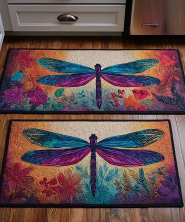 Elegant Golden Dragonfly Kitchen Area Rug - Non-Slip, Machine-Washable Runner With Warm Metallic Tones For Modern Kitchens