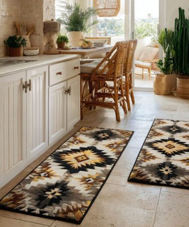 Golden Path Kitchen Runner — Elegant Neutral Runner Rug, Anti-Slip Low-Pile Mat For Practical Style, Machine-Washable And Stain-Resistant