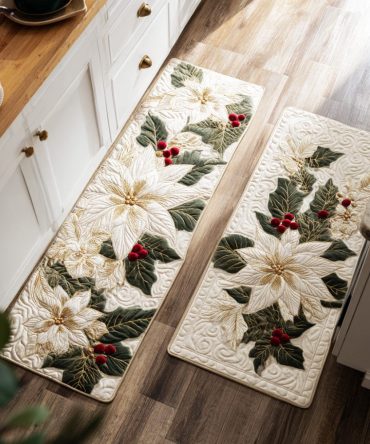 Golden Petal Holiday Kitchen Runner Rug — Anti-Slip, Machine-Washable Festive Mat With Warm Metallic Tones For Christmas
