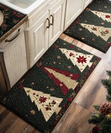 Golden Pine Glow Kitchen Rug Runner — Anti-Slip, Machine-Washable Festive Mat With Warm Pine & Metallic Highlights For Holidays