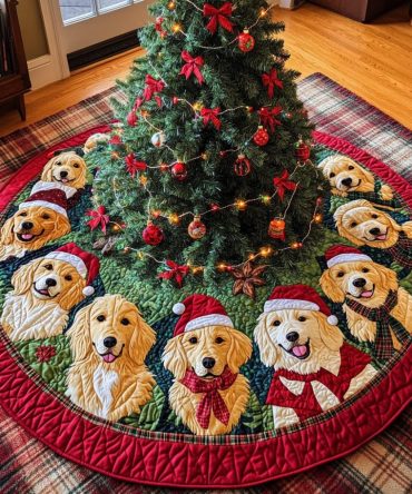 Golden Retriever Christmas Joy Quilted Tree Skirt — Charming Pet-Themed Holiday Skirt, Soft Fabric, Perfect For Festive Gift Displays