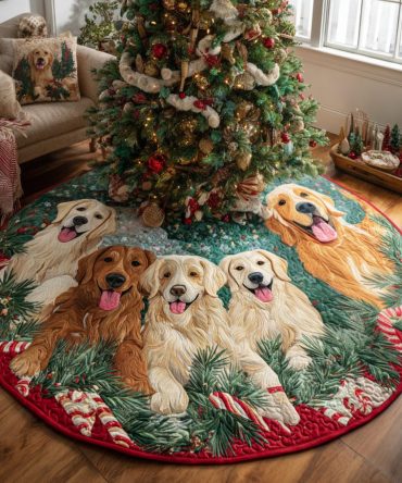 Comfort Quilted Golden Retriever Tree Skirt — Plush Holiday Base For Christmas Trees, Durable Quilting, Perfect Accent For Dog-Loving Homes