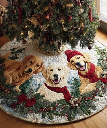 Deluxe Quilted Golden Retriever Holiday Tree Skirt — Soft Pet-Themed Christmas Skirt For Warm, Stylish Seasonal Decorating & Gifts