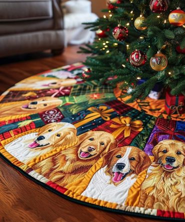 Golden Retriever Quilted Christmas Tree Skirt — Heartwarming Dog-Lover Holiday Décor With Plush Quilting, Durable & Gift-Ready