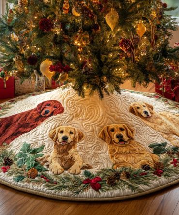 Glow Quilted Golden Retriever Christmas Tree Skirt — Soft, Stylish Pet-Themed Holiday Skirt To Illuminate Festive Décor & Gift-Giving