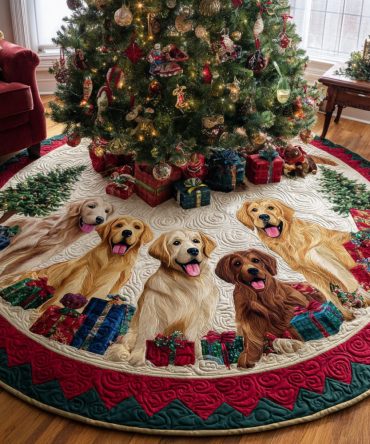 Glow Quilted Golden Retriever Christmas Tree Skirt — Elegant Holiday Pet Decor, Soft Quilted Texture, Perfect Foundation For Presents And Photos