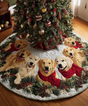 Premium Golden Retriever Quilted Christmas Tree Skirt — Soft Holiday Dog Lover Decor, Durable Stitching & Gift-Ready Presentation