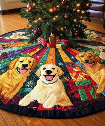 Golden Retriever Magic Quilted Tree Skirt — Enchanting Holiday Dog Decor , Premium Soft Fabric, Pet-Lover Gift & Easy Care