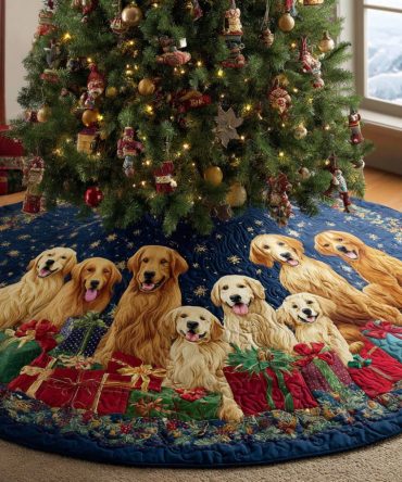 Magic Quilted Golden Retriever Tree Skirt — Enchanting Holiday Dog Decor, Plush Quilting And Charming Canine Design To Elevate Your Christmas Setup