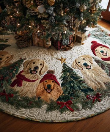 Noel Quilted Golden Retriever Christmas Tree Skirt — Elegant Pet-Themed Holiday Skirt With Soft Quilting For Stylish Seasonal Displays & Gifts