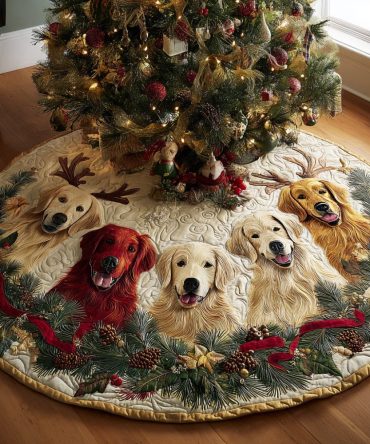 Spirit Quilted Golden Retriever Tree Skirt — Classic Pet-Themed Christmas Skirt With Soft Quilting For Cozy Seasonal Home Décor & Gifts