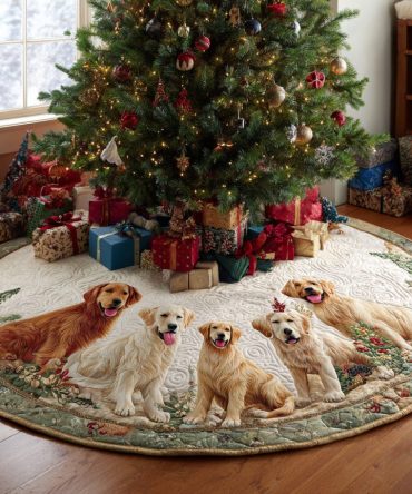 Spirit Quilted Golden Retriever Christmas Tree Skirt — Holiday Dog Lover Statement Piece, Plush Quilting, Ideal For Festive Home Styling And Gifting