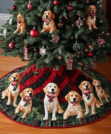 Golden Retriever Quilted Christmas Tree Skirt — Luxe Festive Dog Decor With Soft Padding & Protective Backing, Ideal Gift For Golden Lover Homes