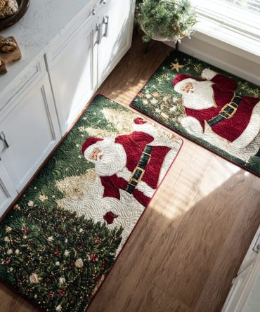 Golden Santa Kitchen Accent Rug — Luxurious Plush Non‑Slip Holiday Runner, Easy Care Machine Washable Christmas Mat