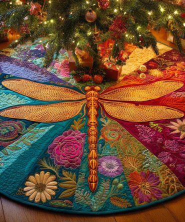 Golden Serenity Wings Quilted Tree Skirt — Luxurious Gold-Tone Holiday Decor, Soft Quilting, Elegant Centerpiece For Christmas Trees