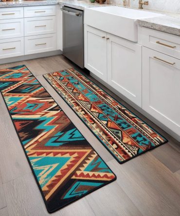 Warm Golden Kitchen Rug — Vintage Trail Pattern Area Mat, Stain-Resistant & Non-Slip, Machine Washable Soft Cushion For High-Traffic Kitchens