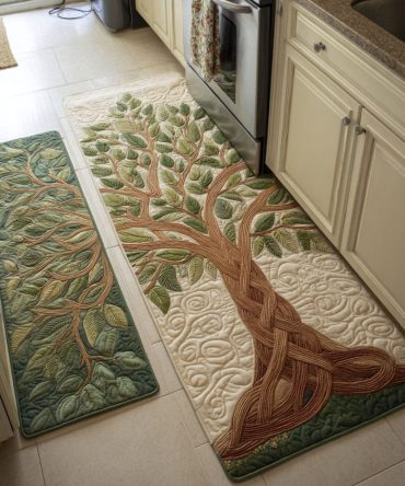 Golden Tree Kitchen Rug — Warm Metallic Accents, Non-Slip Low-Profile Runner, Stain-Resistant & Machine Washable For Kitchens